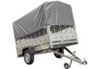 Grande remorque 230×125 avec bâche haute grise, ridelles grillagées et roue jockey – Garden Trailer 230 KIPP