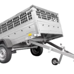 Grande remorque 230×125 avec bâche plate, ridelles grillagées, roue jockey et tiges de support bâche – Garden Trailer 230 KIPP