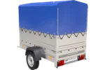Remorque Garden Trailer 200 Kipp avec roue jockey, rehausses supplémentaire, arceau H-800 et bâche bleue – Image 3