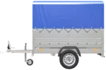 Remorque Garden Trailer 200 Kipp avec roue jockey, rehausses supplémentaire, arceau H-800 et bâche bleue – Image 5