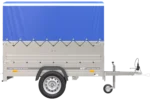Remorque Garden Trailer 200 Kipp avec roue jockey, rehausses supplémentaire, arceau H-800 et bâche bleue – Image 6