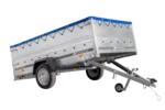Remorque à essieu simple 264×150 UNITRAILER GARDEN 265 KIPP avec ridelles BIS, châssis H-0 et bâche bleue