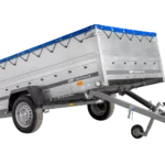 Remorque à essieu simple 264×150 UNITRAILER GARDEN 265 KIPP avec ridelles BIS, châssis H-0 et bâche bleue