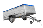 Remorque simple essieu 264×150 UNITRAILER GARDEN 265 KIPP avec ridelles BIS, châssis H-0 et bâche bleue