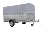 Remorque à essieu simple 264×150 UNITRAILER GARDEN 265 KIPP avec ridelles supplémentaires, arceau H-800 et bâche grise – Image 2