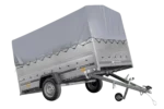 Remorque à essieu simple 264×150 UNITRAILER GARDEN 265 KIPP avec ridelles supplémentaires, arceau H-800 et bâche grise