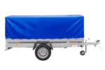 Remorque à un essieu 264×150 UNITRAILER GARDEN 265 KIPP avec arceau H-800 et bâche bleue – Image 4