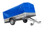 Remorque à un essieu 264×150 UNITRAILER GARDEN 265 KIPP avec arceau H-800 et bâche bleue