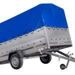 Remorque à un essieu 264×150 UNITRAILER GARDEN 265 KIPP avec ridelles BIS, arceau H-800 et bâche bleue