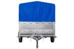 Remorque à un essieu 264×150 UNITRAILER GARDEN 265 KIPP avec ridelles BIS, arceau H-800 et bâche bleue – Image 2