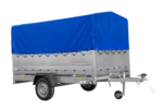 Remorque à un essieu 264×150 UNITRAILER GARDEN 265 KIPP avec ridelles BIS, arceau H-800 et bâche bleue – Image 3