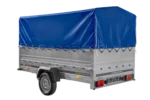 Remorque à un essieu 264×150 UNITRAILER GARDEN 265 KIPP avec ridelles BIS, arceau H-800 et bâche bleue – Image 5