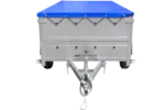 Remorque double essieux Garden Trailer 264/2 KIPP avec roue jockey, rehausses de ridelles et bâche plate bleue – Image 5