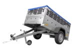 Remorque grillagée 200×106 avec bâche plate bleue, ridelles grillagées et roue jockey – Garden Trailer 200 KIPP