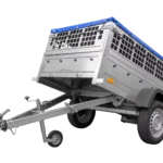 Remorque grillagée 200×106 avec bâche plate bleue, ridelles grillagées et roue jockey – Garden Trailer 200 KIPP