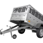 Remorque grillagée 200×106 avec bâche plate grise, tiges de support bâche, ridelles grillagées et roue jockey – Garden Trailer 200 KIPP