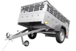 Remorque grillagée 200×125 avec bâche plate grise, tiges de support bâche, ridelles grillagées et roue jockey – Garden Trailer 201 KIPP