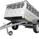 Remorque grillagée 200×125 Garden Trailer 201 KIPP avec bâche plate grise, tiges de support et roue jockey