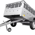 Remorque grillagée 200×125 avec bâche plate grise, tiges de support bâche, ridelles grillagées et roue jockey – Garden Trailer 201 KIPP