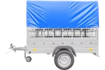 Remorque neuve à vendre Garden Trailer 201 KIPP 500 kg 200×125 cm [avec bâche haute bleue, arceau, ridelles grillagées et roue jockey]