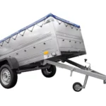 Remorque simple essieu Unitrailer GARDEN TRAILER 264 KIPP avec rehausses de ridelles et bâche plate bleue