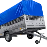 Remorque voiture 264×150 UNITRAILER GARDEN 265 KIPP avec ridelles grillagées, arceau H-800 et bâche bleue