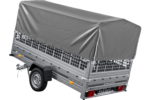 Remorque voiture 264×150 UNITRAILER GARDEN 265 KIPP avec ridelles grillagées, arceau H-800 et bâche grise – Image 3