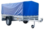 Remorque voiture longue GARDEN TRAILER 264 KIPP avec roue jockey et bâche bleue – Image 5