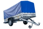 Remorque voiture longue GARDEN TRAILER 264 KIPP avec roue jockey et bâche bleue